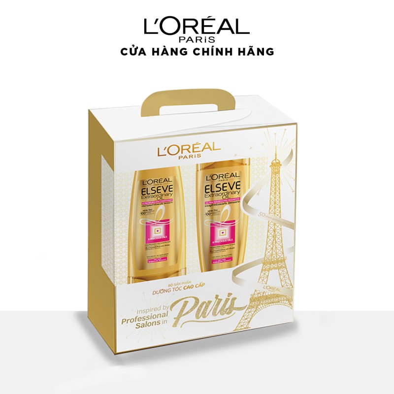 Bộ dầu gội 330ml, dầu xả 325ml chiết xuất tinh dầu hoa tự nhiên L'Oreal Paris Elseve Extraordinary Oil