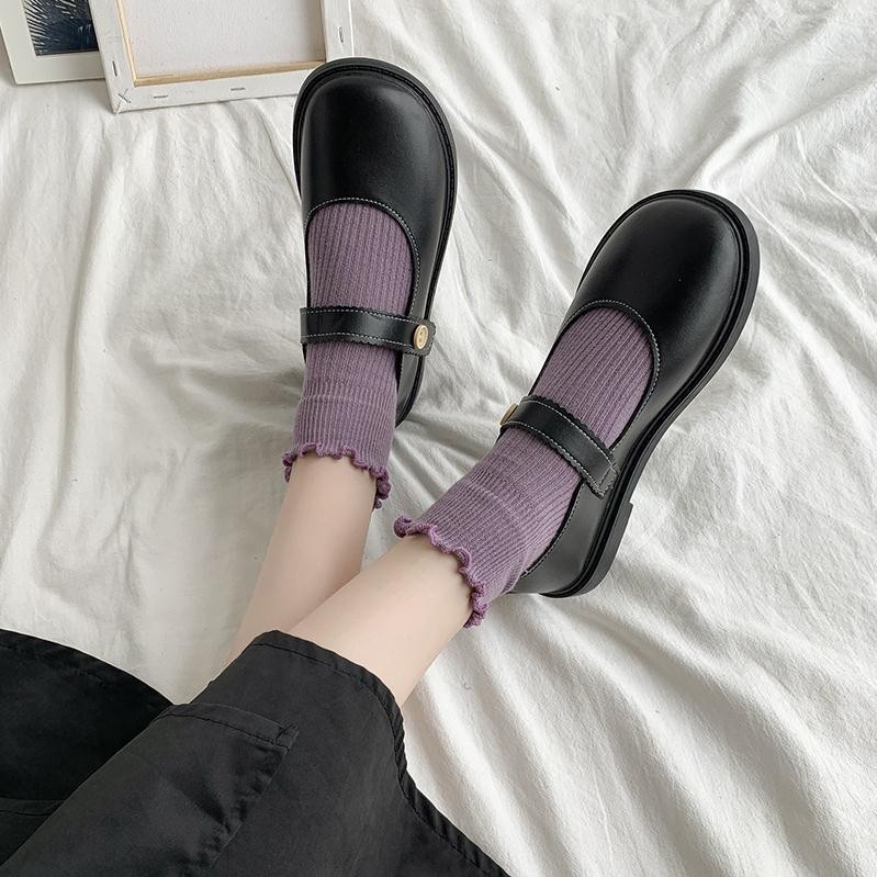 [CÓ SẴN] Giày đế bằng ulzzang oxford nữ dáng LOLITA quai cài cúc gỗ nhật bản búp bê đơn giản màu đen/nâu đẹp xinh