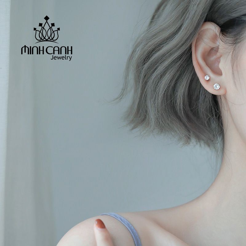 Bông Tai Nụ Đá 4 Chấu Chốt Bạc Ta - Thương Hiệu Minh Canh Jewelry