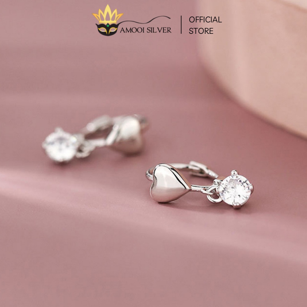 Bông Tai Bạc S925 Khoen Tròn Trái Tim Tòn Ten Đường Kính 8mm - Amooi Silver AB120
