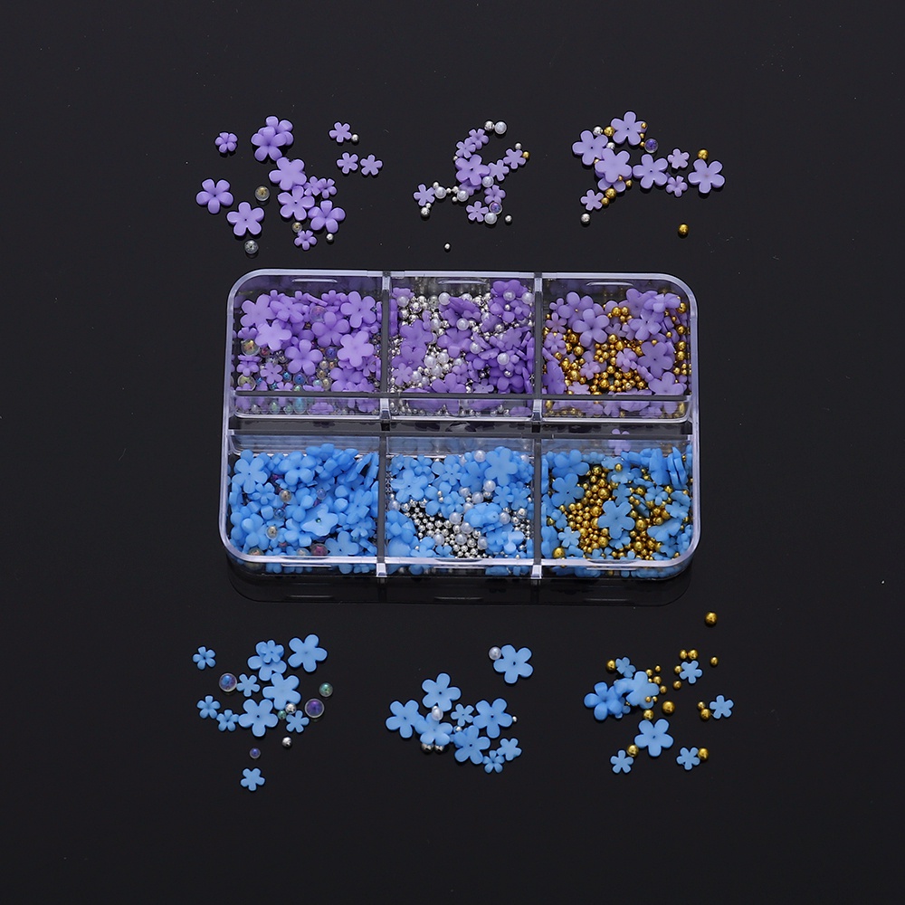 Hộp 6 Ngăn Đựng Hạt Pha Lê / Hạt Kim Loại / Hoa 3D Đính Móng Nghệ Thuật