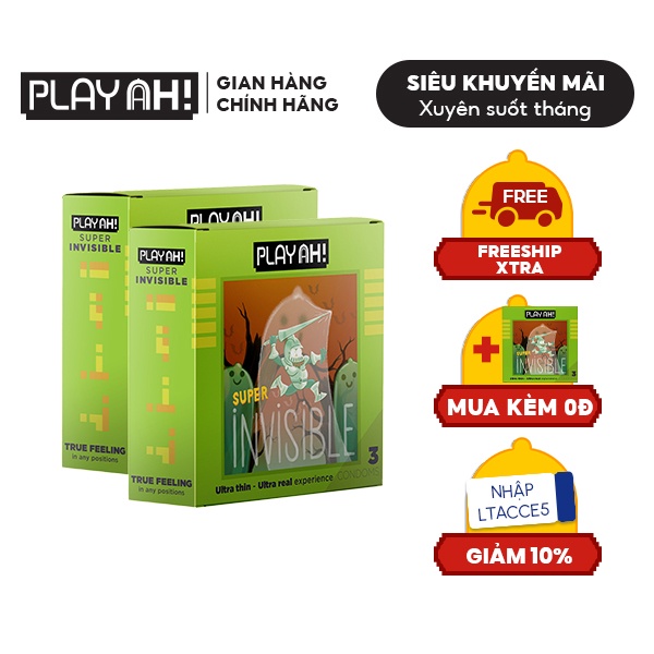 [Mua Kèm Deal 0Đ] Combo 2 Bao Cao Su PLAYAH Super Invisible Siêu Mỏng 2 Hộp 3 bao