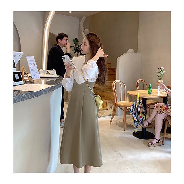 Set Áo Sơ Mi Trắng Ngắn Tay + Chân Váy Midi Thời Trang Nữ Tính | BigBuy360 - bigbuy360.vn