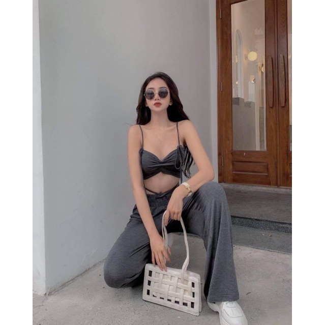 Set Áo Hai Dây và Quần Ống Rộng Kiểu Dáng Năng Động Sexy