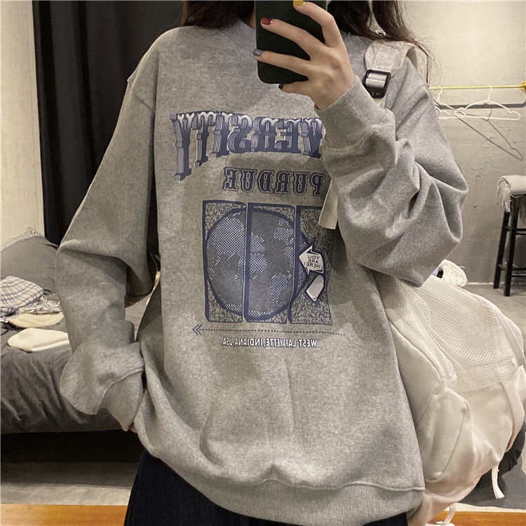 Áo Sweater Bằng Cotton Dài Tay Thiết Kế Dáng Rộng Phong Cách Harajuku Hàn Quốc Cho Nữ | BigBuy360 - bigbuy360.vn