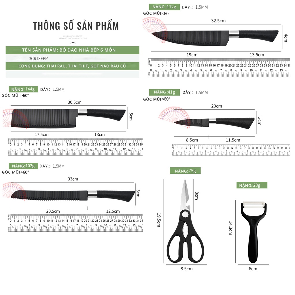 Bộ Dao Nhà Bếp 6 Món Đa Năng Đóng Hộp Cao Cấp EVEMOM STORE DA001