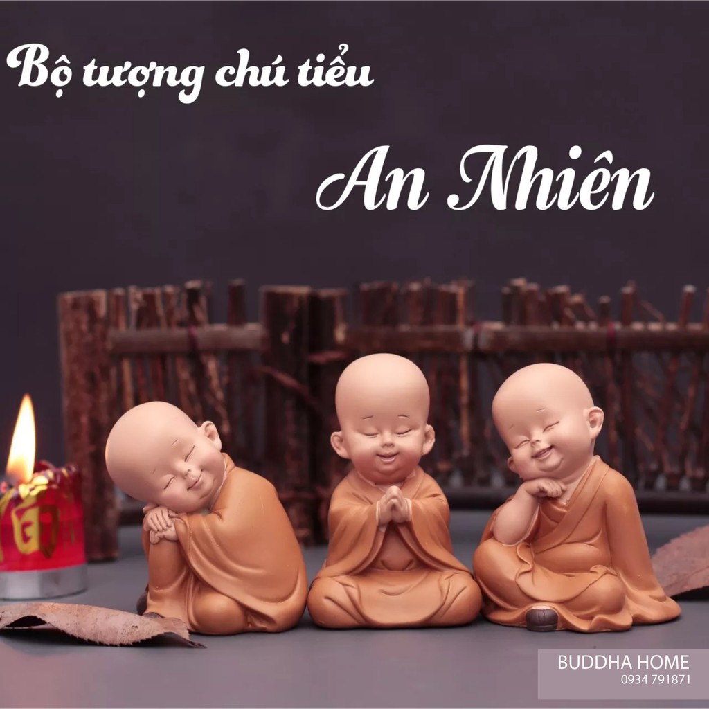 ☘️HOT☘️ Bộ 03 chú tiểu AN NHIÊN trang trí nhà cửa,ôtô - mẫu ngồi 7cm