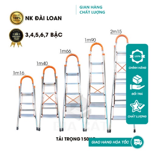 [BH 12 Tháng] Thang Ghế Nhôm Nhập Khẩu Đài Loan [100%] ,Thang Nhôm Ghế Tay Vịn 3,4,5,6,7 Bậc - Hàng Chính Hãng