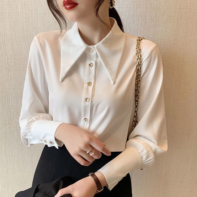 Áo Sơ Mi Trắng Tay Dài Phong Cách Hàn Quốc Thời Trang Công Sở Mới