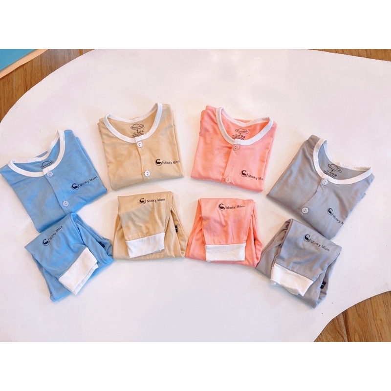 (MS32)Bộ Dài Tay Thun Lạnh Cho Bé Gái, Bé Trai Minky Mom Vải cài cúc giữa , Bộ Quần Áo Trẻ Em Thu Đông