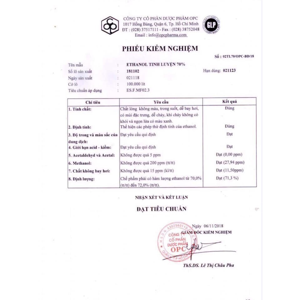 Cồn 70 độ (Ethanol 70%) sát khuẩn, tiệt trùng Can 5L - Cty Dược Phẩm OPC