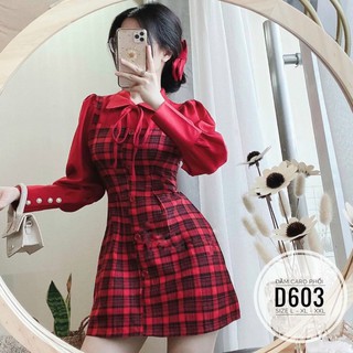 [Ảnh thật] 60-90kg BIGSIZE ĐẦM CARO PHỐI D603