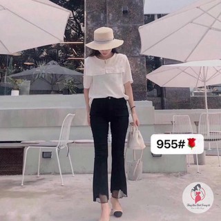 Hot - quần bò đen loe gấu lưới -