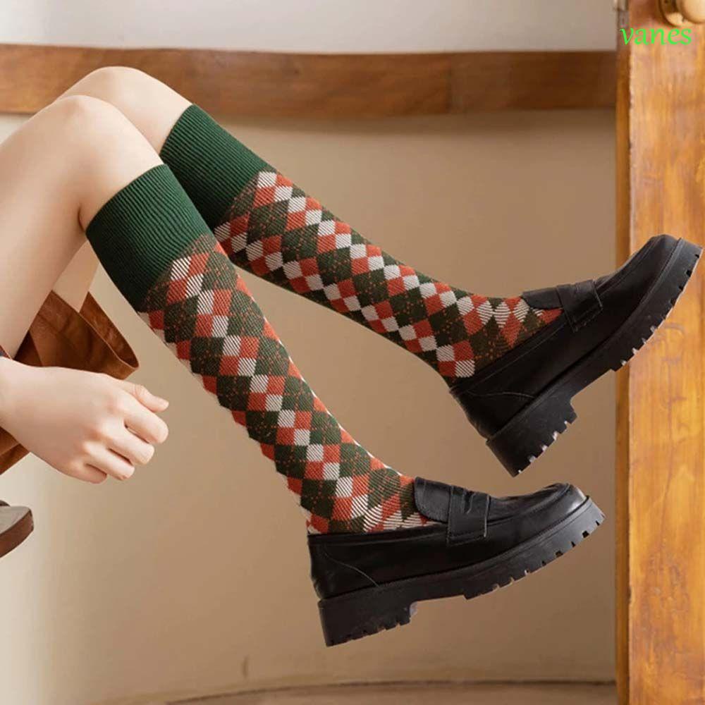 Vớ cổ cao co giãn họa tiết sọc caro dễ thương nhiều màu sắc VANES1