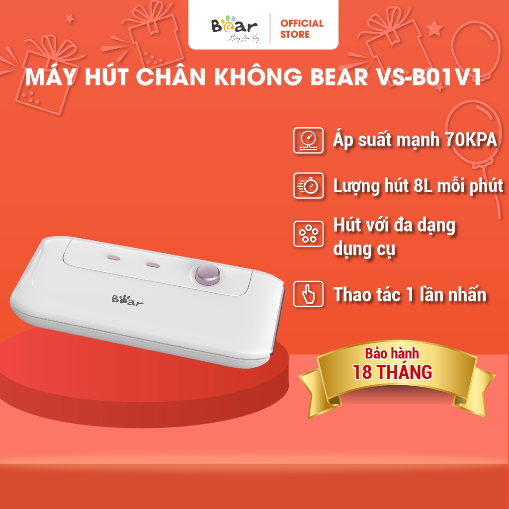 Máy Hút Chân Không Thực Phẩm Bear Hàn Miêng Túi Áp Suất Mạnh - VS-B01V1