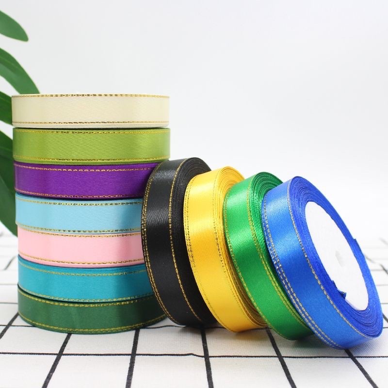 Ruy băng lụa viền Kim tuyến 1cm (22m)