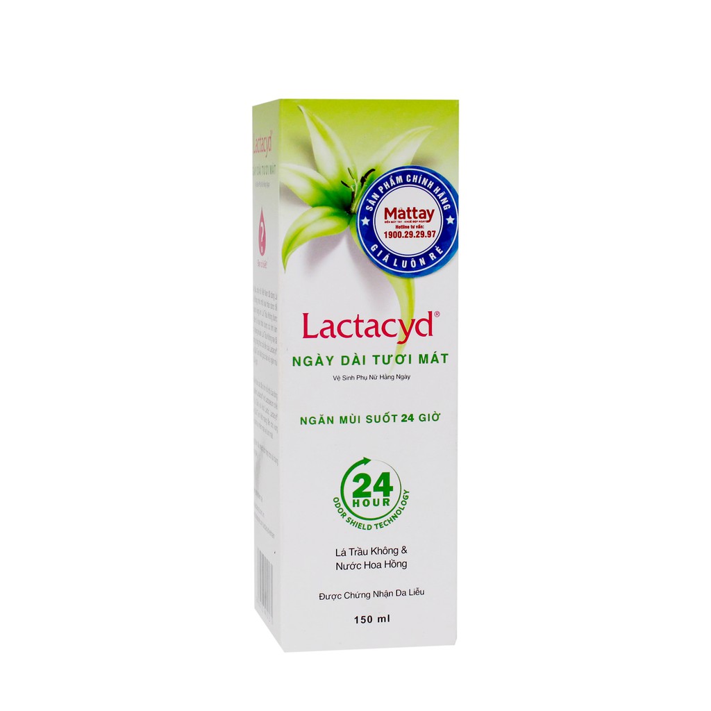 Lactacyd Ngày Dài Tươi Mát - Chai 150ml - Làm Sạch Vùng Kín, Ngăn Mùi Suốt 24 Giờ