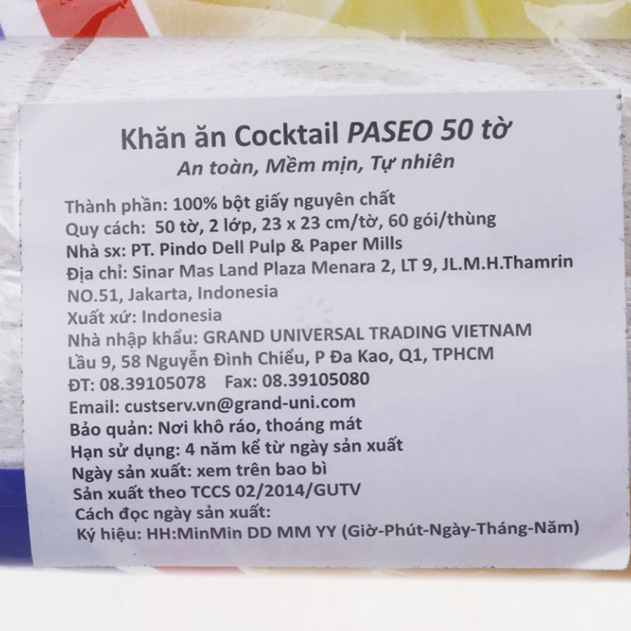 Khăn ăn Cocktail Paseo (50 tờ x 2 lớp)