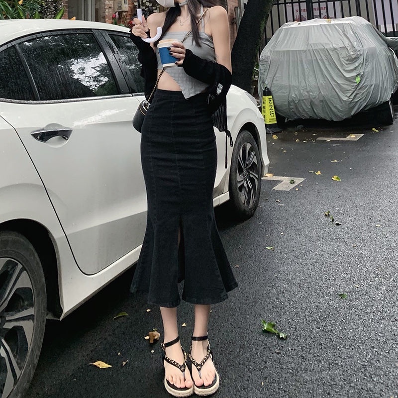 COZOK Chân váy dài lưng cao phối bèo thiết kế thanh lịch cho nữ