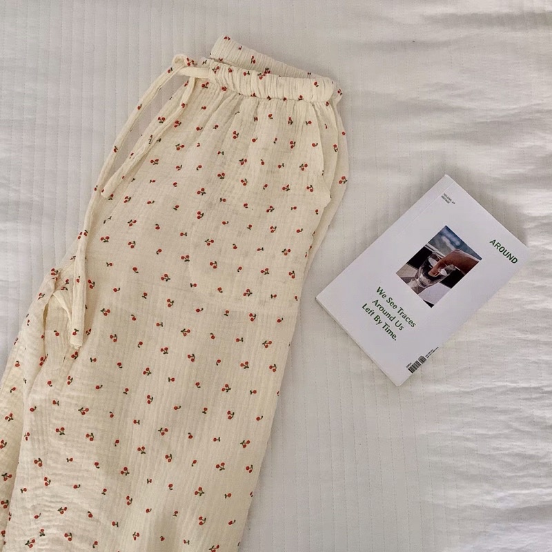 𝐚𝐬𝐡𝐞𝐱𝐢𝐧𝐜𝐡𝐚𝐨: Quần mặc nhà muslin hoạ tiết cherry