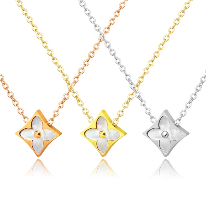 Dây chuyền titan mặt hoa văn vuông cẩm xà cừ siêu xinh không gỉ