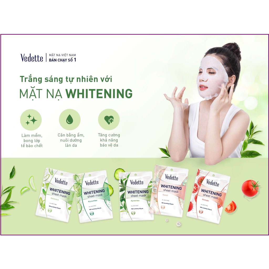 🥦 MẶT NẠ GIẤY TRẮNG DA TRÀ XANH 22ml VEDETTE - TƯƠI TRẺ & MỊN MÀNG - TPM018