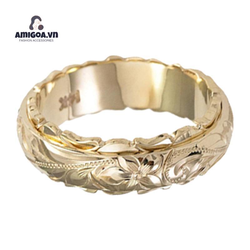 ✨✨Nhẫn mạ vàng 14k khắc hình hoa tinh tế cho nữ