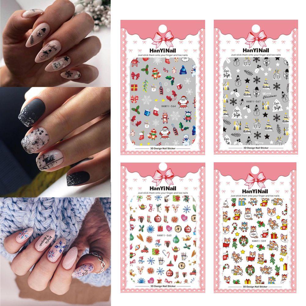 CACTU Sticker Dán Móng Họa Tiết Giáng Sinh 3D Mới