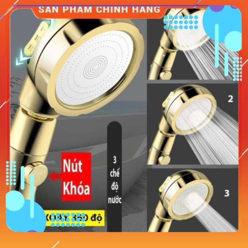 🚿Vòi sen tăng áp❤️FREESHIP🚛 Vòi Sen Tăng áp Có Nút Khóa Nước 3 chế độ Phun, Xoay 360 độ Hàng Xịn - Vàng Gold 206783