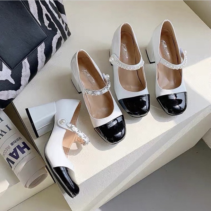 Giày cao gót da bóng mũi tròn phong cách Hàn Quốc