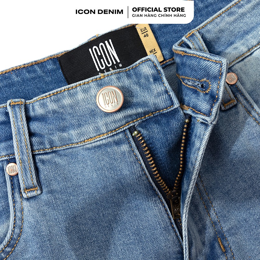 Quần Short Jean Nam ICON DENIM Phối Lơ Vê Blue Wash