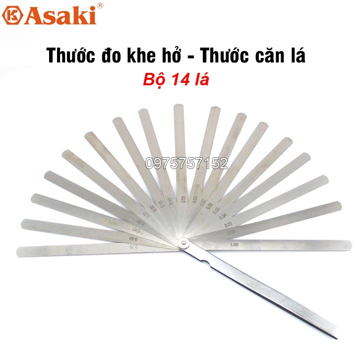 Thước căn lá, thước nhét, thước đo khe hở 14 lá 0.05-1.00mm Asaki