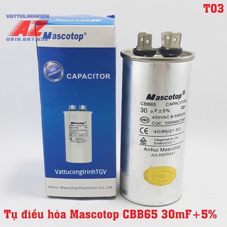Tụ điều hòa Mascotop 2 chân kiểu CBB65 450VAC 25uF-30uF-35uF-40uF-45uF-50uF-60uF + 5%