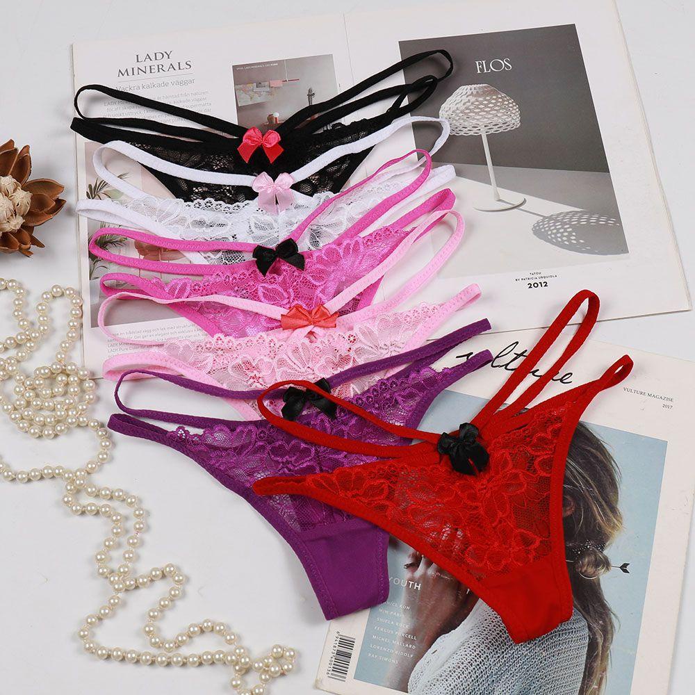 Quần Lót Ren Trong Suốt Lưng Thấp Thoáng Khí Đính Nơ Phong Cách Hàn Quốc Cho Nữ