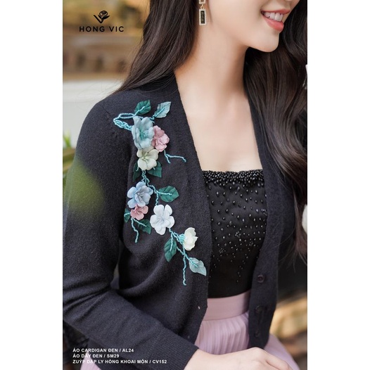 Áo nữ thiết kế Hongvic cardigan đen AL24