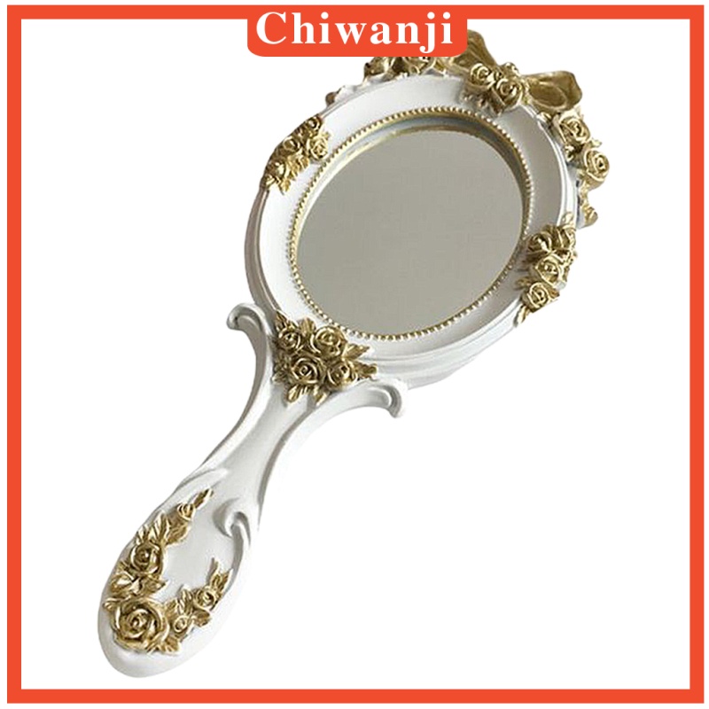 [CHIWANJI] Handheld Mirror with Embossed Rose Pattern for Makeup, Oval Shape