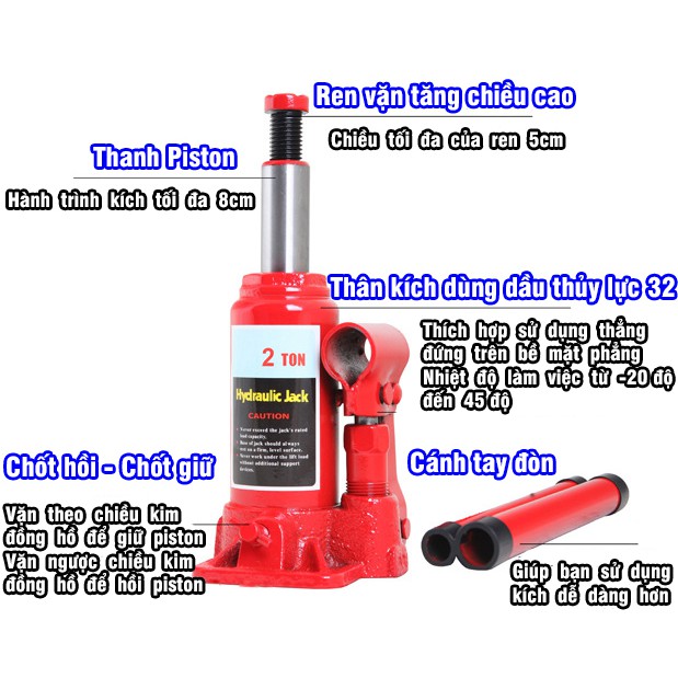 Kích Thủy Lực 2 Tấn Hydraulic Jack Kích Tháo Lốp Ô Tô, Xe Hơi Chuyên Dụng Nhỏ Gọn An Toàn