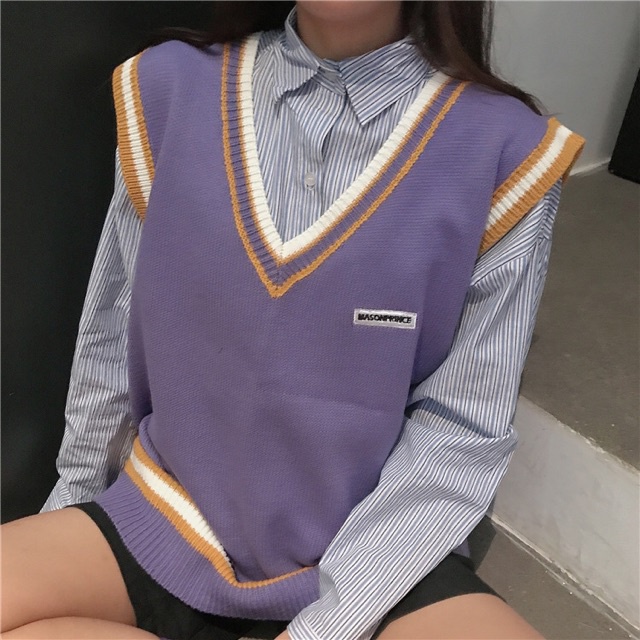 Áo len gile mác ngực bốn màu phong cách hàn quốc mùa thu 2021 ulzzang vintage kozoda M66 | BigBuy360 - bigbuy360.vn