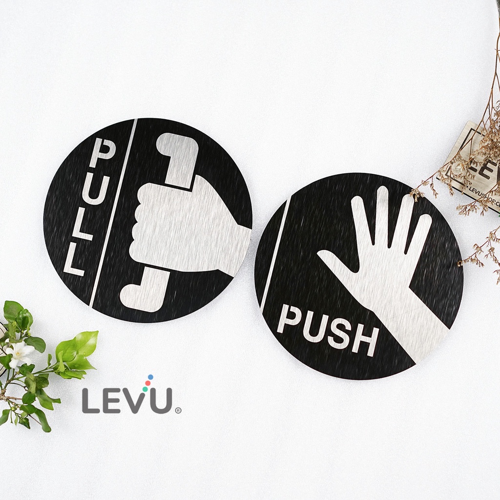 Bảng nhôm alu xước đen Pull Push LEVU-ALU15 dán cửa hướng dẫn ra vào
