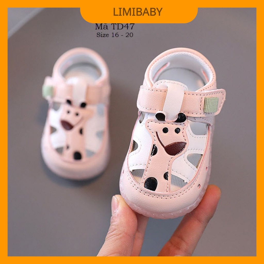 Giày sandal tập đi cho bé gái 0 - 18 tháng họa tiết hươu cao cổ dễ thương TD47