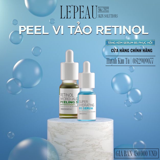Peel da vi tảo, thay da sinh học tại nhà, tinh chất tái tạo da retinol căng bóng, trắng sáng, tặng kèm b5 - LE'PEAU
