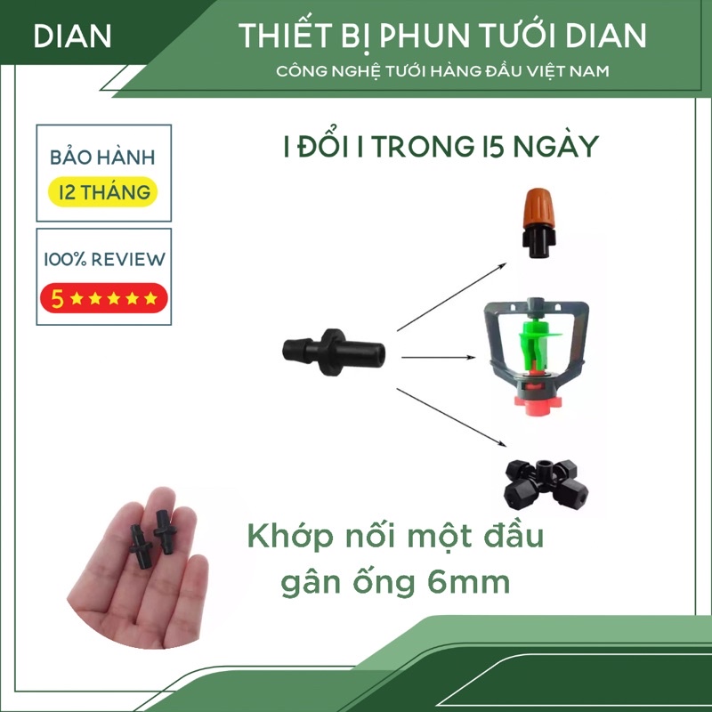 20 Khởi Thủy Nối Béc Nối Ống 6mm 1 Đầu Trơn 1 Đầu Nghạnh
