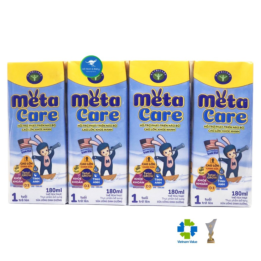 Thùng sữa nước pha sẵn Nutricare Metacare - phát triển não bộ cao lớn khoẻ mạnh (180ml x 48 hộp)