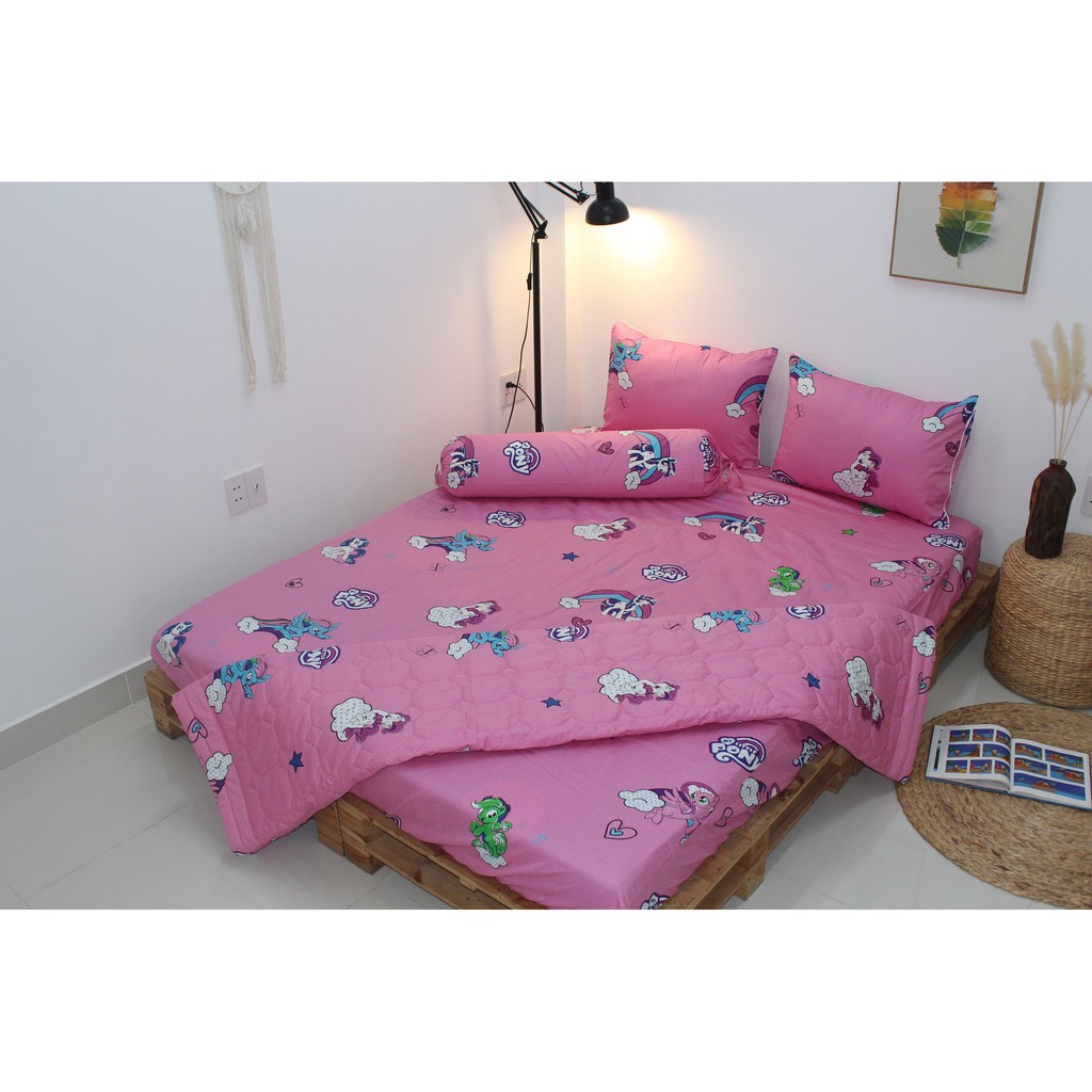 Bộ drap gối - KHALY - 100% cotton thiên nhiên PONY HỒNG - VN245