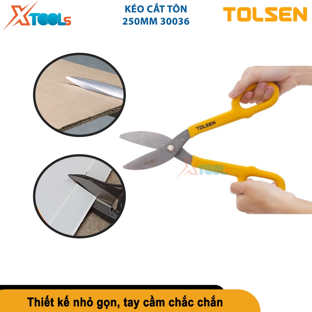 Kéo cắt tôn Tolsen 250mm 30036 chất liệu thép không gỉ, tay cầm bằng nhựa cao cấp chống trơn trượt [CHÍNH HÃNG][XTOOLS]