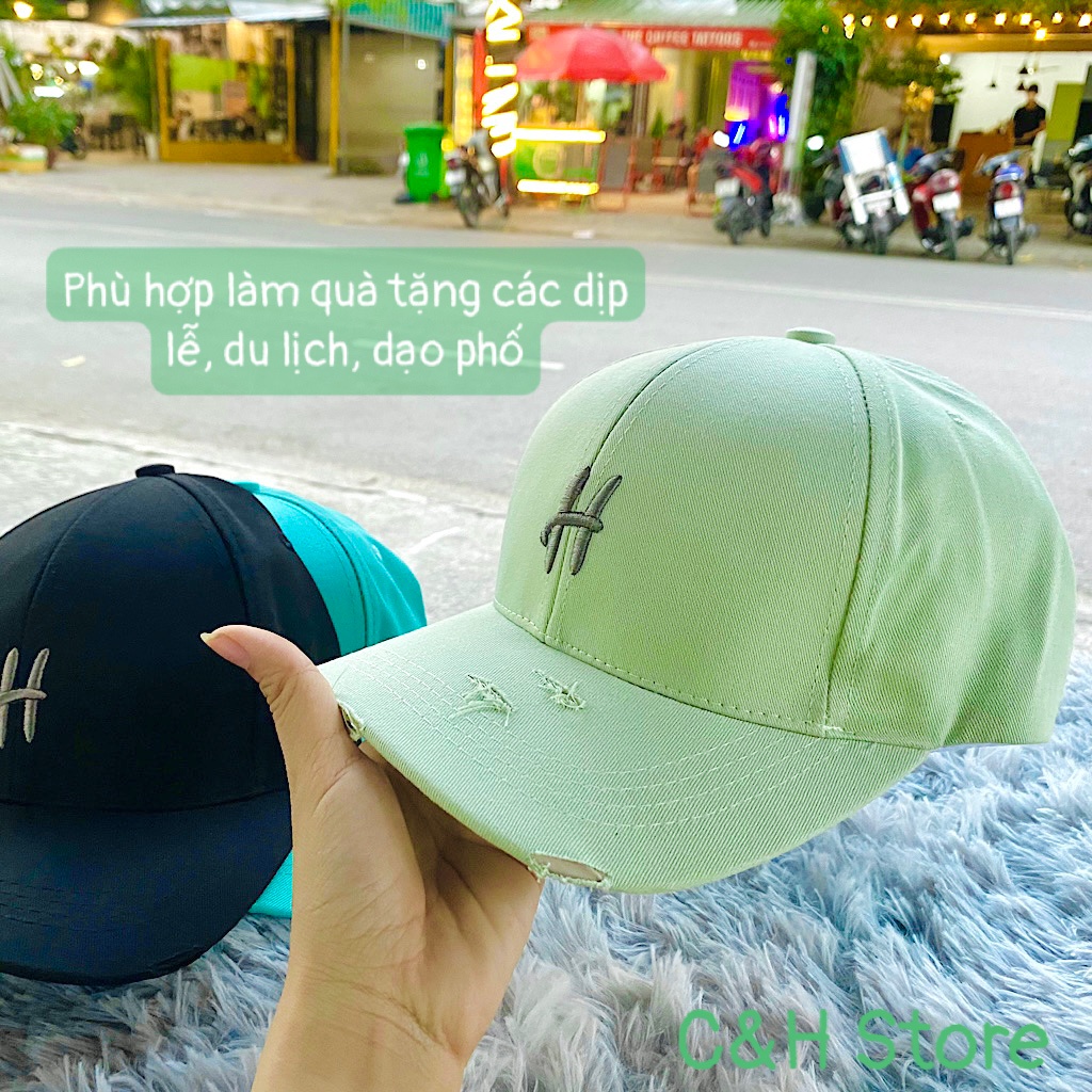 Mũ lưỡi trai nam nữ, nón kết lưỡi trai thêu chữ H form unisex phong cách Ulzzang Hàn Quốc cá tính năng động NCH25