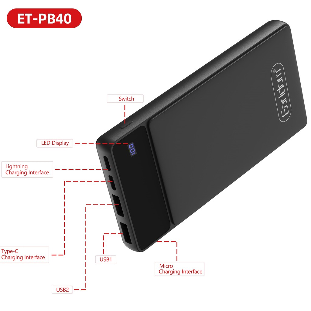 Pin Sạc Dự Phòng Giá Rẻ 10000mAh Earldom PB-40 Chính Hãng Sạc Tốt Cho Các Dòng Máy Iphone Samsung Xioami - BH 1 Năm