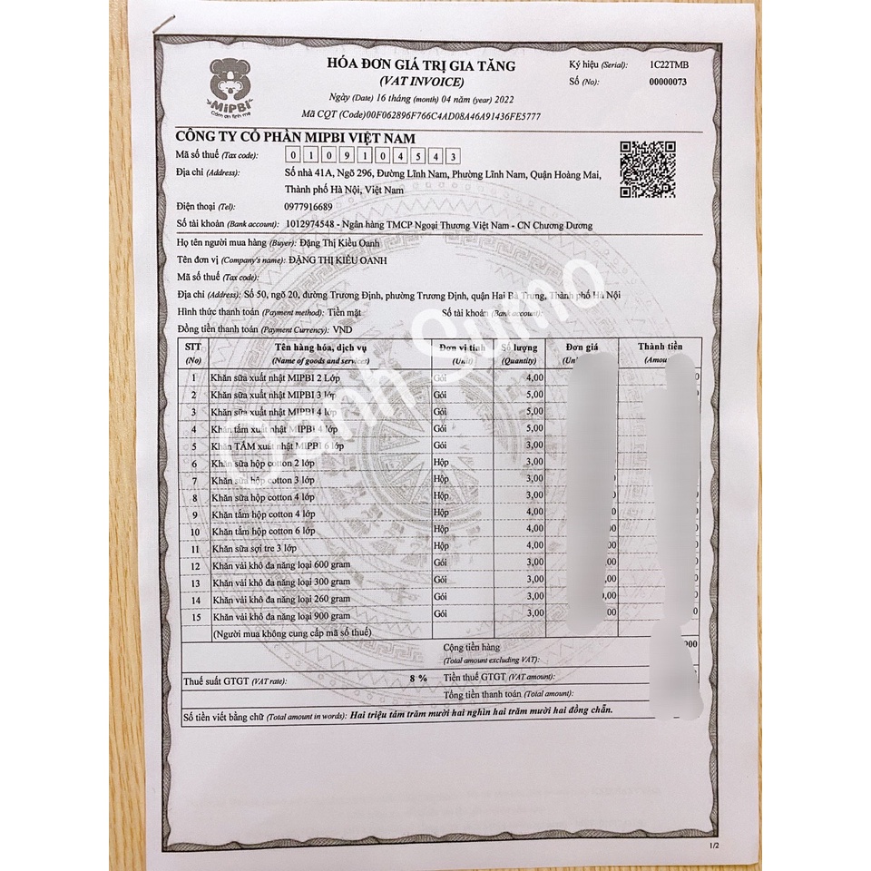 Khăn vải khô đa năng Mipbi