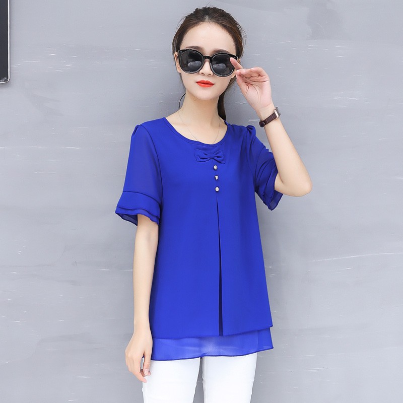 Áo Kiểu Chiffon Tay Ngắn Thời Trang Mùa Hè Cho Phụ Nữ Trung Niên 30-40 Tuổi