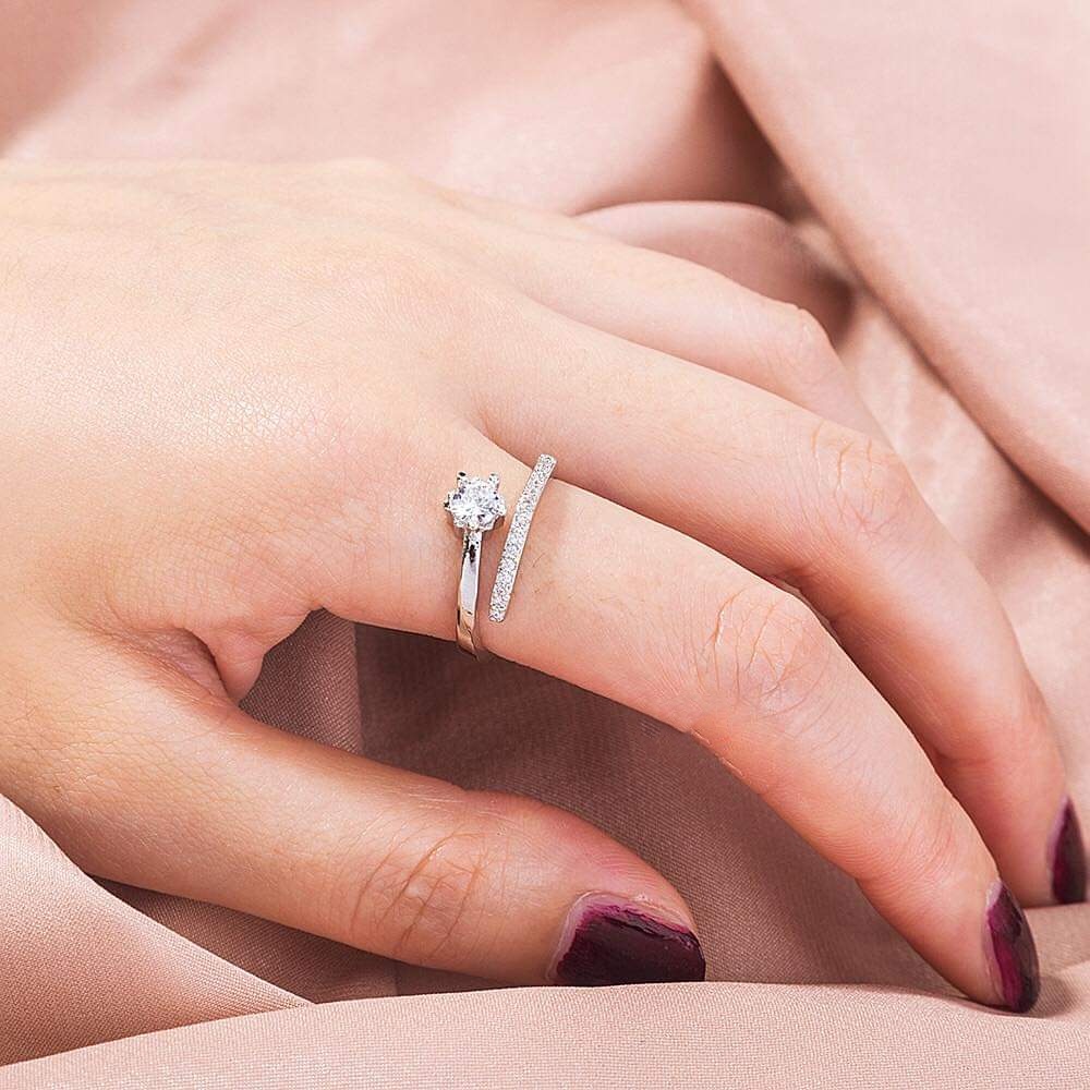 Nhẫn bạc Nhẫn một hàng đá Van Jewelry V10013 vòng đuôi đá free size